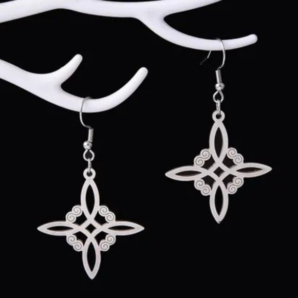 Stainless Steel Witch Knot Silver Dangle Fashion Earrings NWOT - Picture 8 of 8